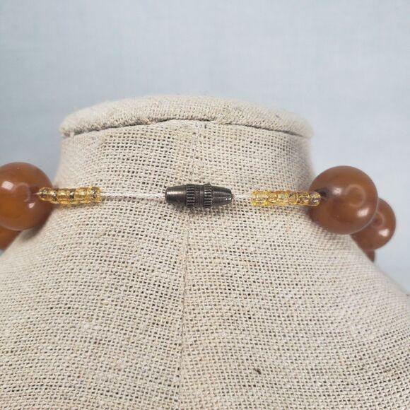Vintage Round Butterscotch Bakelite Beads w/Sea Beads Barrel Clasp 19" Necklace - Picture 11 of 11